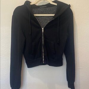 Brandy Melville Black Cropped Zippered Hoodie